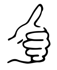 Thumb up icon. Hand gesture, clenched fist and finger raised up, outline style flat vector illustration. Good symbol for website design, logo. The sign is all very good, I m fine. Gesture hitch-hiking