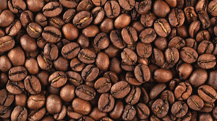 coffee beans closeup, top view