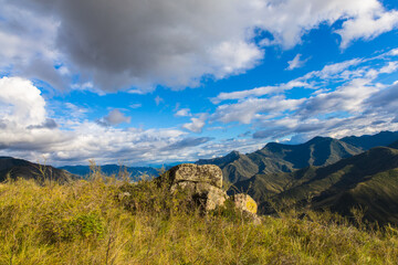 altay region in Russia near Mongolia boarder valley with beautiful mountains and cloudy sky