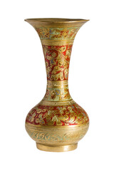 metal oriental vase with an ornament isolated on a white background