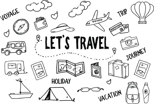 Travel  doodle vector hand drawn  white isolated