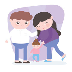 pregnancy and maternity, cute parents with little daughter walking