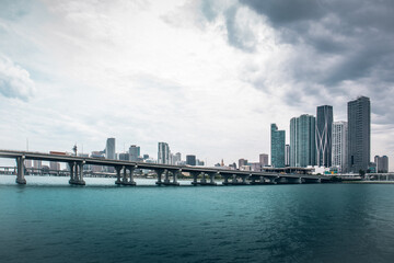 Fototapeta na wymiar Downtown Miami on a stormy day with fresh blue sea, Miami, Florida