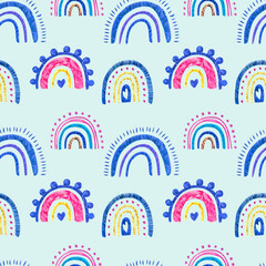 Rainbow clipart. Baby cute rainbow watercolor illustration. Isolated on white background. Cute magical rainbow, scandi nursery, fun pink pretty. Seamless pattern.