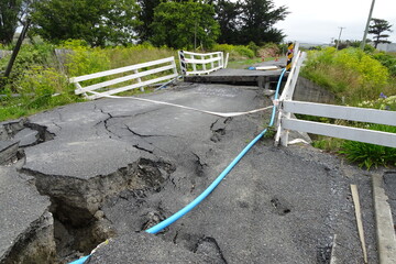 Road and bridge damaged by earthquake in Kaikoura on New Zealand's south island