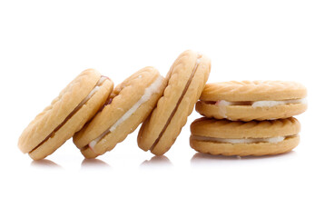 Jam sandwich biscuit from above isolated on white