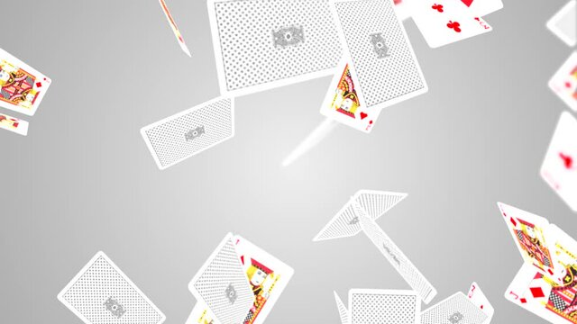 A collection of jack of hearts playing cards falling across the screen on Clean White Loop background. Casino, Gambling, Chips, Poker, Blackjack, Ace, Betting, Playing Cards, Black jack, King, Queen,