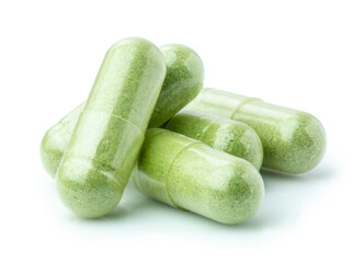 Andrographis paniculata capsule isolated on white background