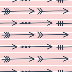 Cute doodle arrows pattern nursery design. Ideal for apparel,  textile printing, fabric. Vector Illustration, colour editable.