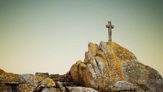 stone cross on the rock Beg Ar Groas