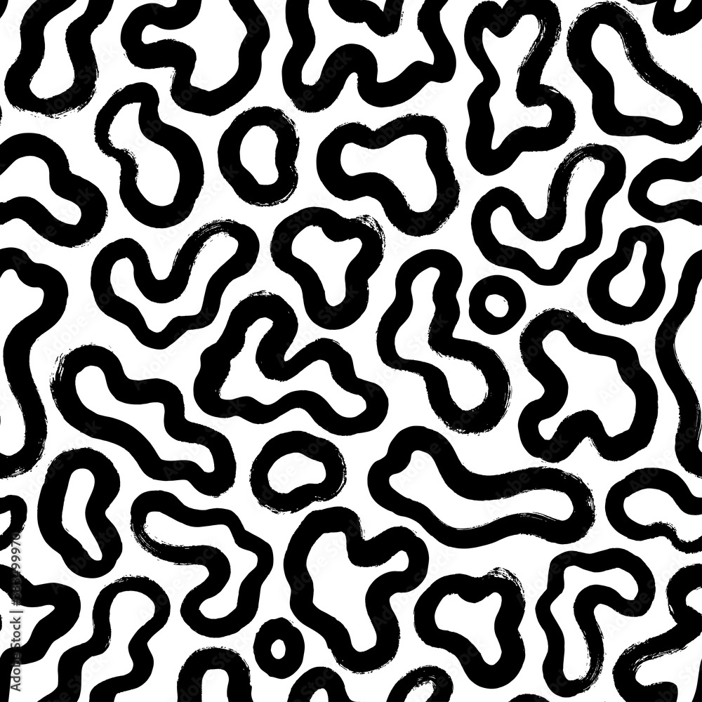 Poster fluid amorphous forms vector seamless pattern. hand drawn black brush strokes. organic irregular cir