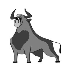 Cartoon cute bull. Vector illustration of a funny happy animal.the symbol of 2021 is a metal tank. for postcards, mugs and t-shirts design, invitations for Christmas and new year