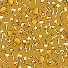 Mustard Mushrooms Garden vector Seamless Pattern