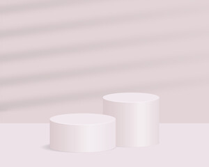 Empty cylinder podium on minimal background. Abstract minimal scene with geometric shape object. Design for product presentation. 3d vector illustration. 