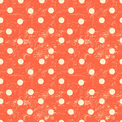 Polka dot vintage seamless pattern. Abstract scratched red background with white color circles