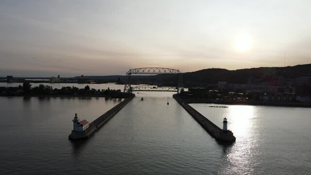 Canal Park in Duluth MN, Lake Superior during sunset