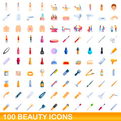 100 beauty icons set. Cartoon illustration of 100 beauty icons vector set isolated on white background