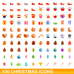 100 christmas icons set. Cartoon illustration of 100 christmas icons vector set isolated on white background