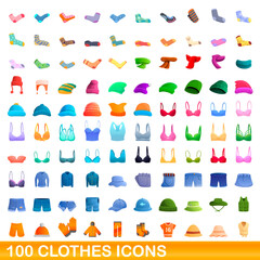 100 clothes icons set. Cartoon illustration of 100 clothes icons vector set isolated on white background