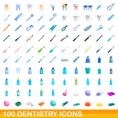 Fototapeta na wymiar 100 dentistry icons set. Cartoon illustration of 100 dentistry icons vector set isolated on white background
