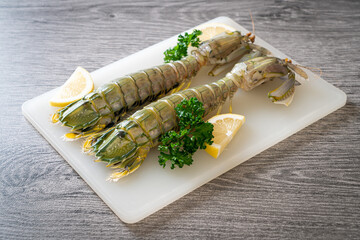 fresh mantis shrimp with lemon