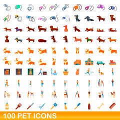 100 pet icons set. Cartoon illustration of 100 pet icons vector set isolated on white background