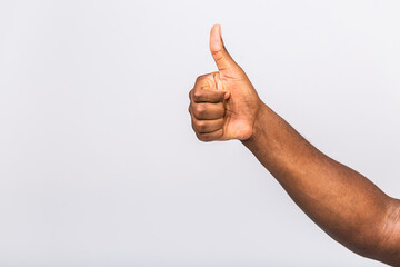 I Like it. Afro-american black man's Hand Gesturing Thumb Up Isolated On White background. Close-up...