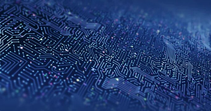 CPU Circuit Technology Background. Data Signals Flowing. Perfect Loop. Computer And Technology Related 4K 3D CG Animation.