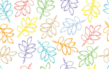 Seamless pattern of outlines leaves of twig of ash tree, isolated. Vector illustration