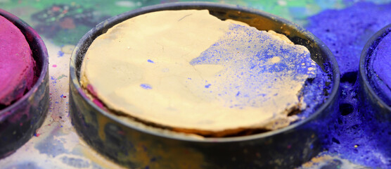 close-up colored watercolor paints detail