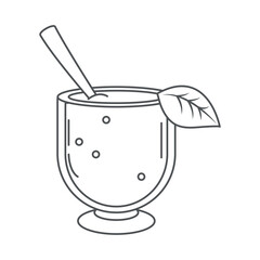 tea, glass cup with spoon and leaf line icon style
