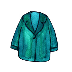 hand drawn watercolor winter green coat