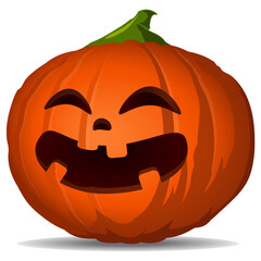 Halloween mascot cute smiling Pumpkin lantern icon isolated on white background. Smiling gourd symbol of Halloween holiday.