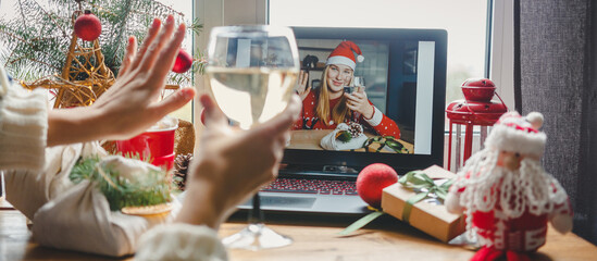 Christmas online holiday remote celebration X mas new year in lockdown coronavirus quarantine covid...