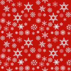 Seamless pattern with white snowflakes, on red background