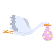 Childbirth stork icon. Cartoon of childbirth stork vector icon for web design isolated on white background
