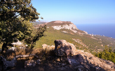 Coast and mountains of Crimea. Mount Ilyas-kaya, Ai-Ilya, Laspi, Saint Elijah. Rocks Temple of the Sun