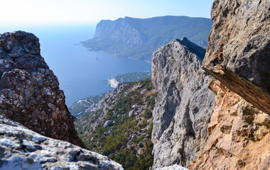 Coast and mountains of Crimea. Mount Ilyas-kaya, Ai-Ilya, Laspi, Saint Elijah. Rocks Temple of the Sun