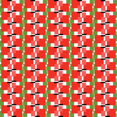 Vector seamless pattern texture background with geometric shapes, colored in red, green, black, white colors.