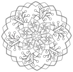 Mandala - Cercle d'Energie, Nature, Fleur Symbole en Noir et Blanc