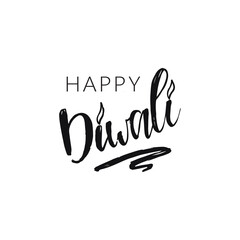 Happy Diwali handwritten lettering. Modern hand drawn calligraphy isolated on white background for your poster, postcard, invitation or greeting card design.