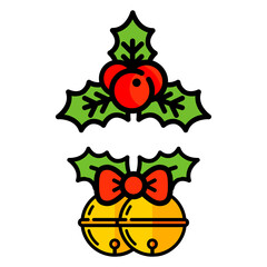 cartoon christmas mistletoe and christmas bell