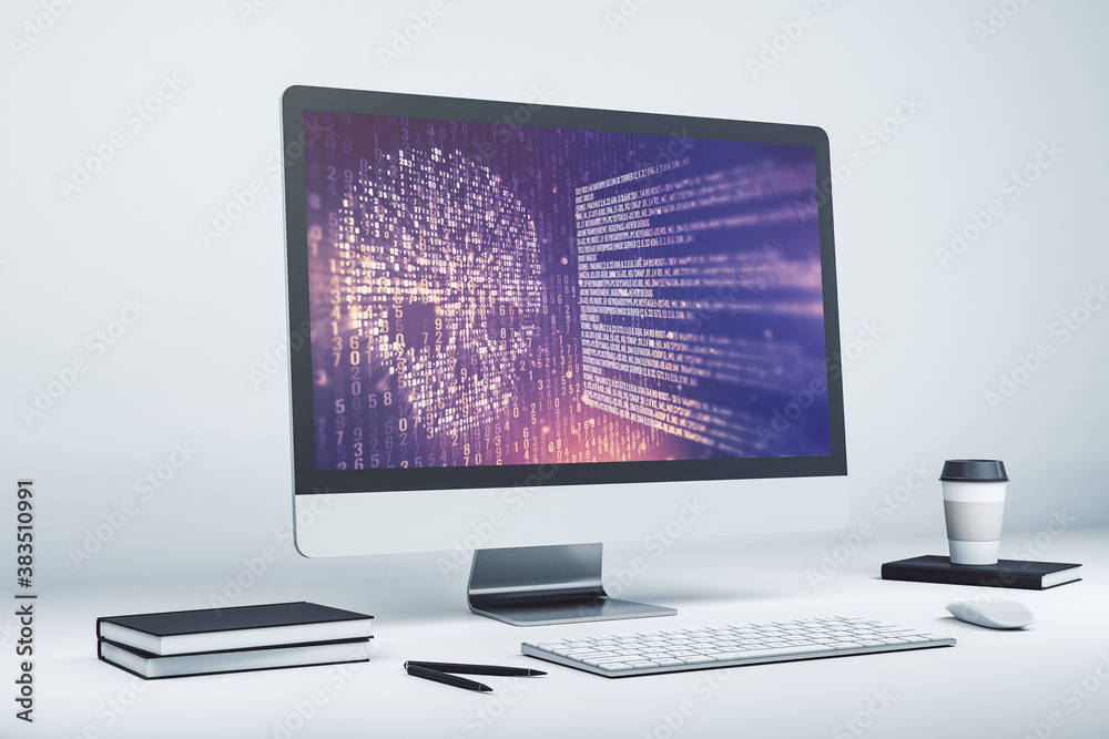 Leinwandbilder creative code skull sketch on modern laptop monitor, theft of personal data and malware concept. 3d 