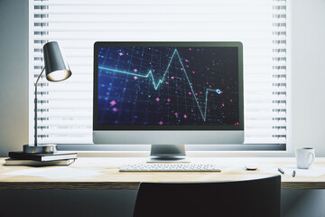 Creative abstract heart rate sketch on modern laptop monitor, Medicine and healthcare concept. 3D Rendering