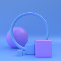 square Composition of geometric shapes trendy colors blue lilac 3D