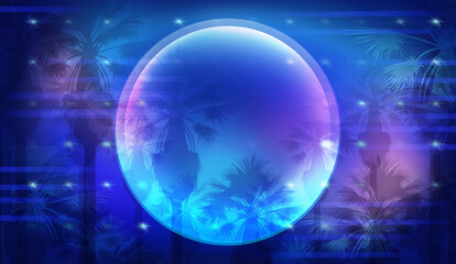 Obraz na płótnie Canvas Glowing orb in jungle illustration. Glowing circle in blue.