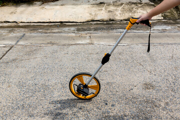 Distance measuring wheel device. Rolling distance measurement tool. Construction measuring tool....
