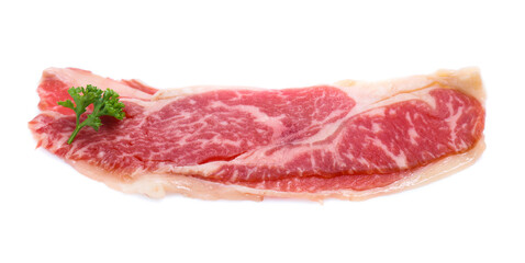 Fresh raw beef meat slices isolated over white background
