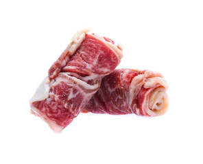 Fresh raw beef meat slices isolated over white background