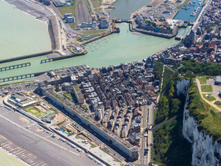 vue aérienne du port du Tréport en Seine Maritime en France